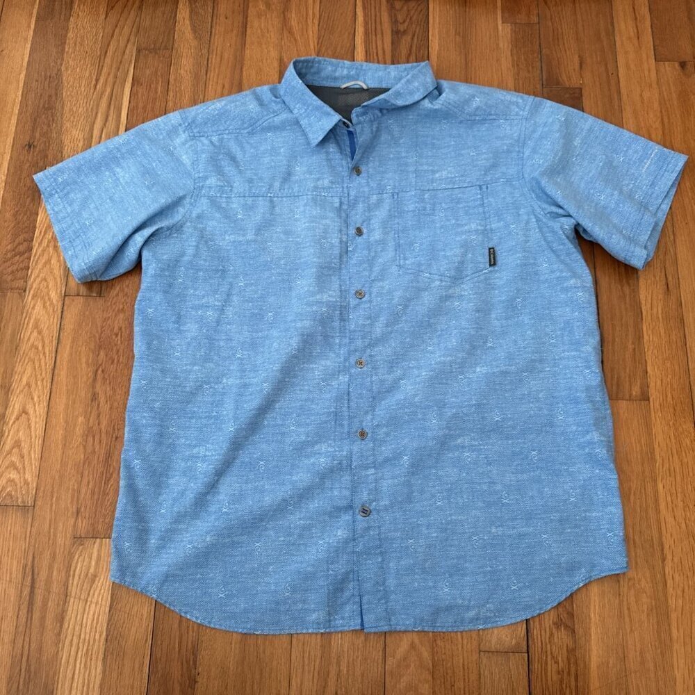 Columbia Shirt Men's Button-down Short Sleeve Vented Wicking Fire Print Size XL